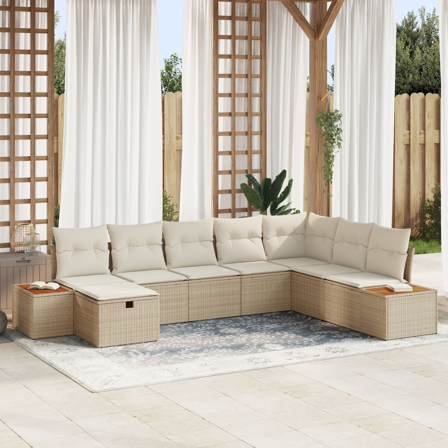 8-Delige Tuinbankset Met Kussens Beige Poly Rattan