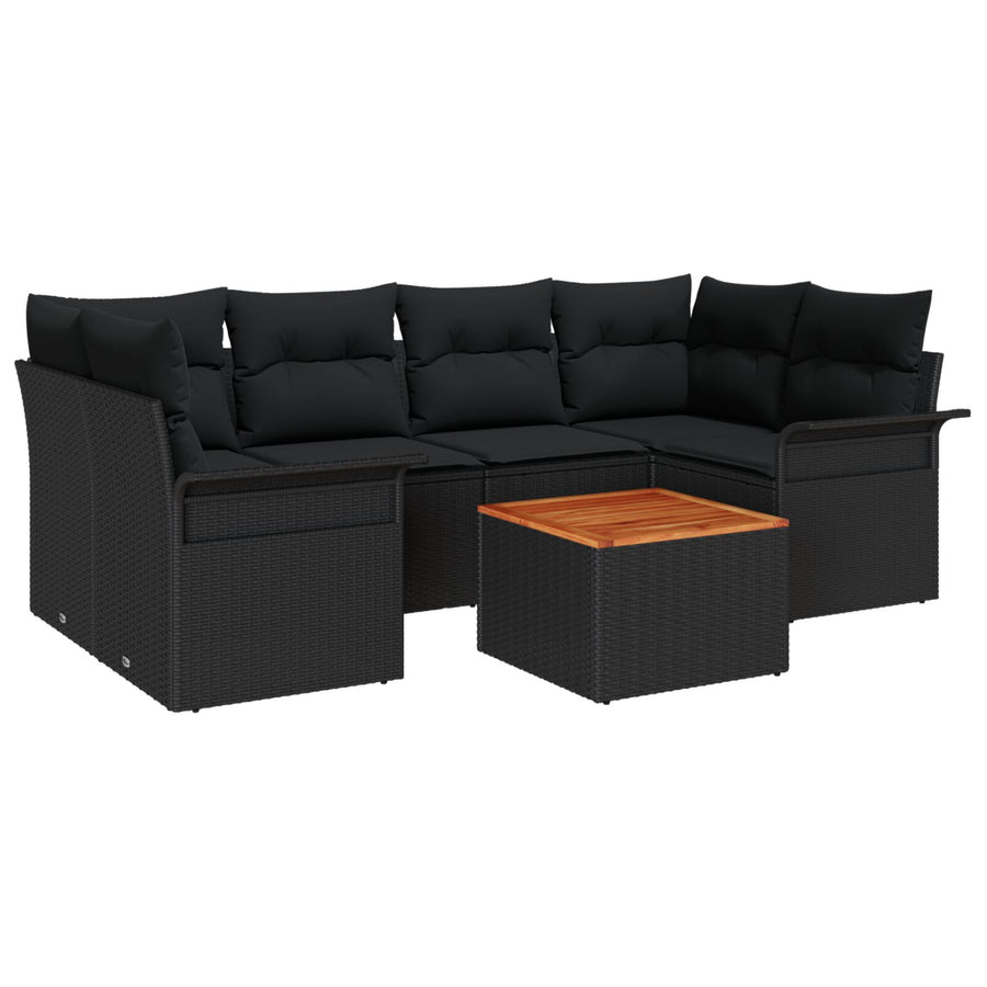 7-Delige Tuin Sofa Set Met Kussens Zwart Poly Riet Acacia