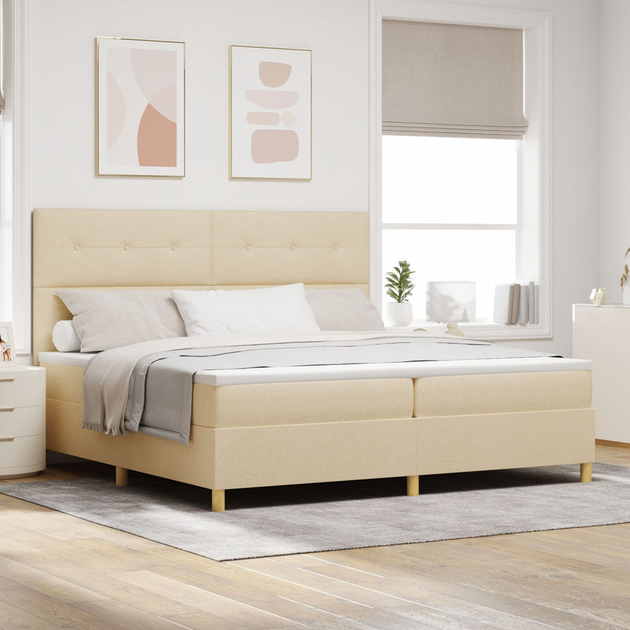 Boxspring Bed Met Matras Crème 200X200 Cm Stof Blauw