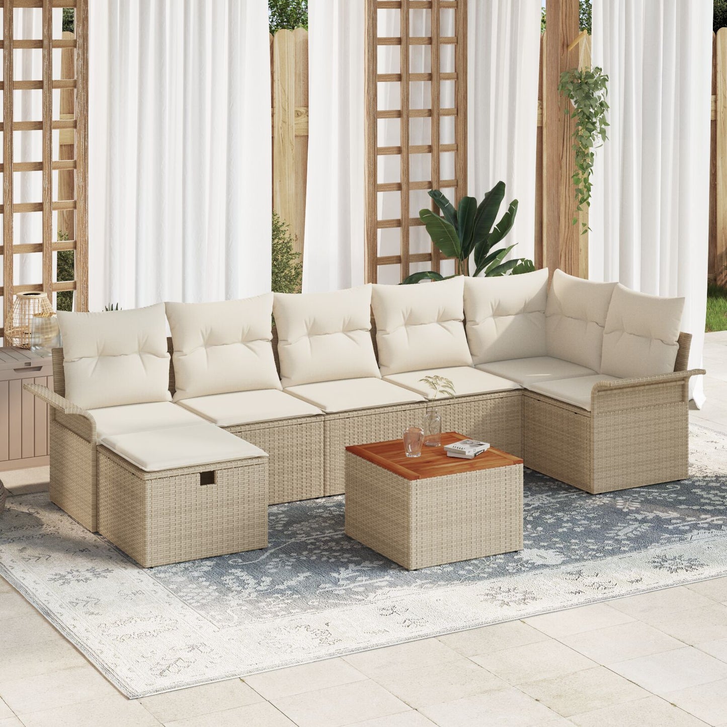 8-Delige Tuin Sofa Set Met Kussens Beige Poly Rattan