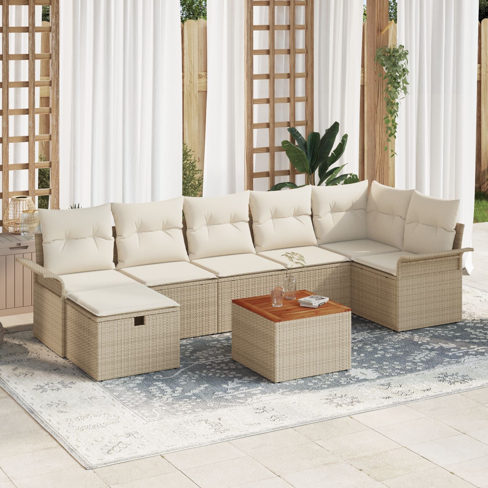 8-Delige Tuin Sofa Set Met Kussens Beige Poly Rattan