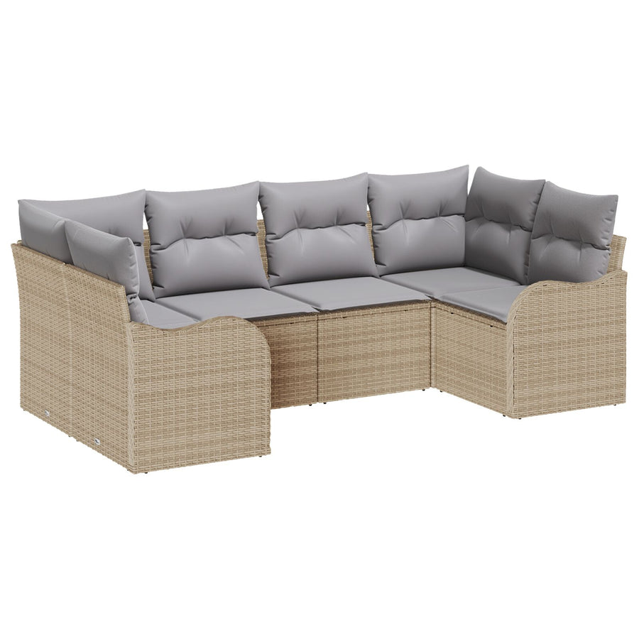 6-delige Tuin Sofa Set met Kussens Beige Poly Rattan, vidaXL 2-Zits Tuin Sofa met Kussens Beige Poly Rattan