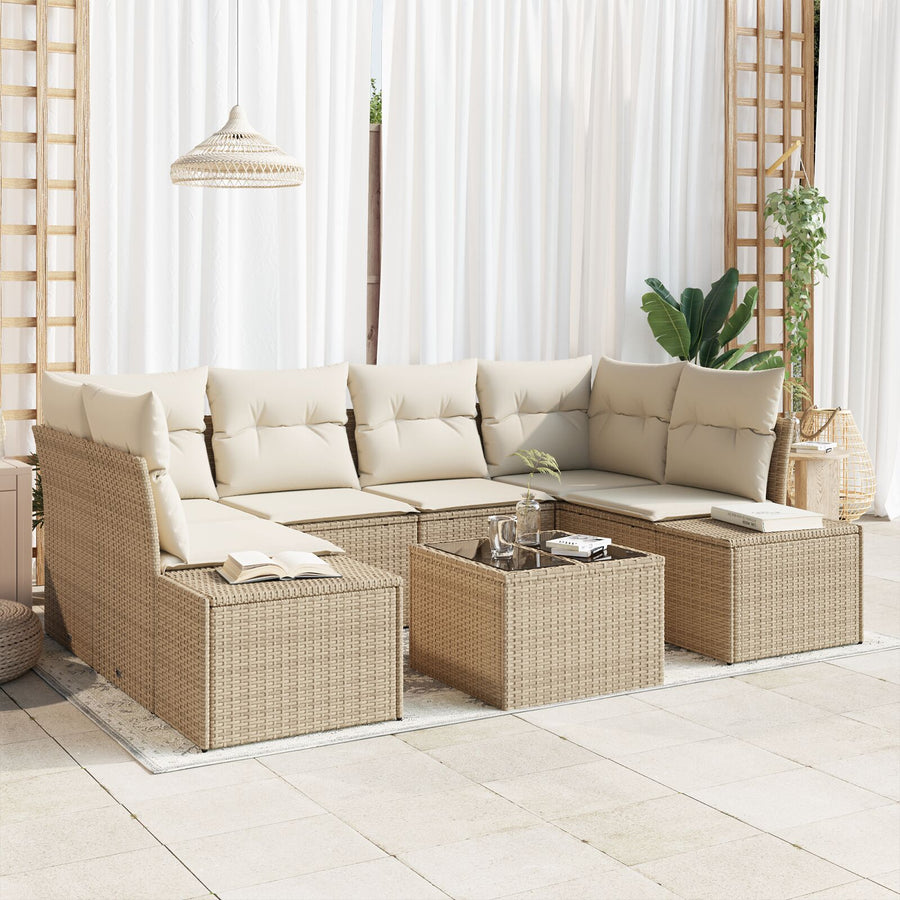 7-Delige Tuin Sofa Set Met Kussens Beige Poly Rattan