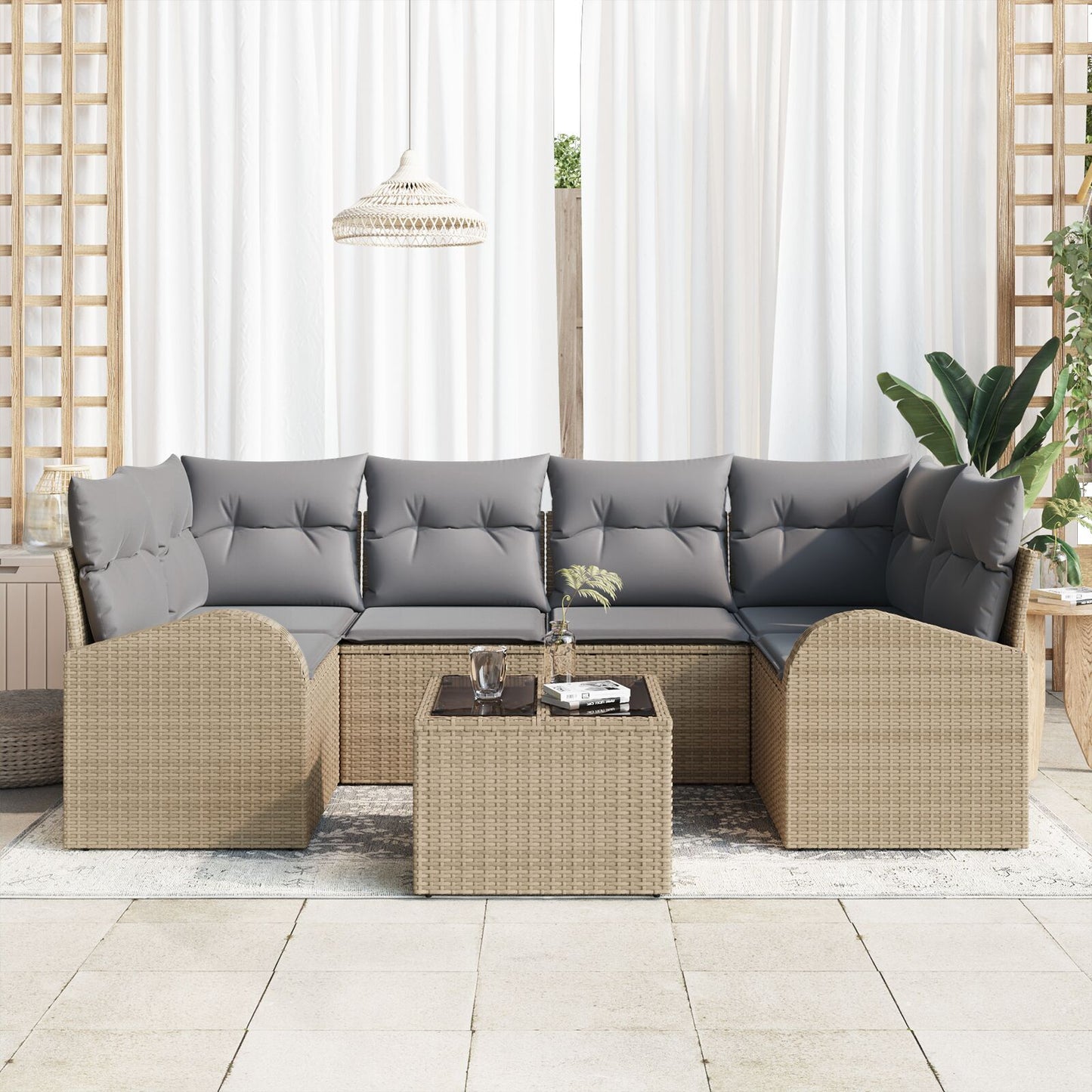 7-Delig Tuinsofa Set Met Kussens Beige Poly Rattan