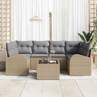 7-Delig Tuinsofa Set Met Kussens Beige Poly Rattan