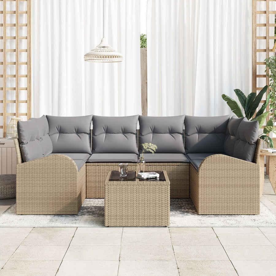 7-Delig Tuinsofa Set Met Kussens Beige Poly Rattan