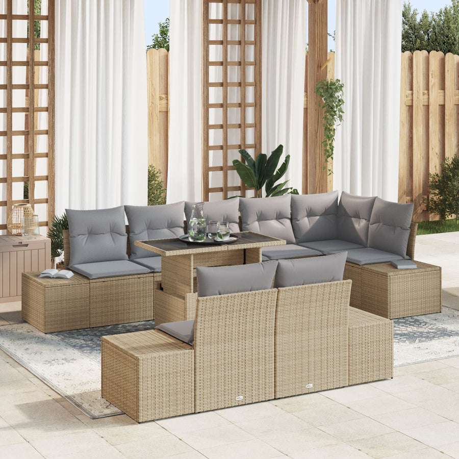Tuin Sofa Set Set Van 9 Grijs En Beige Rattan En Polyester