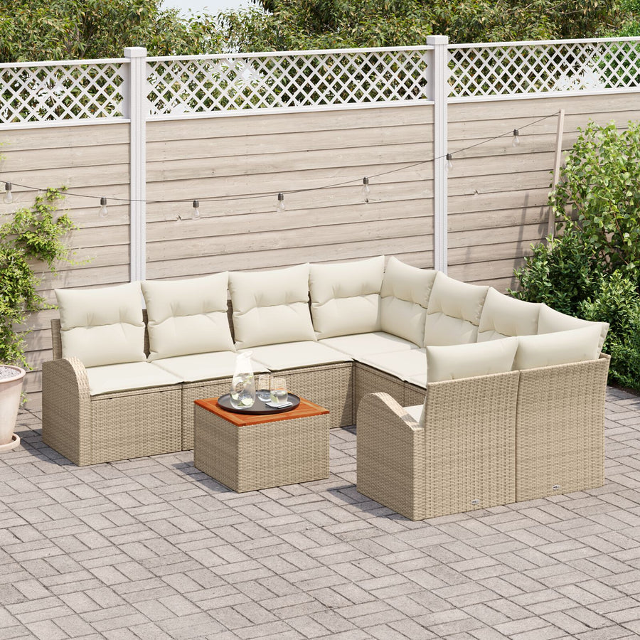 9-Delige Tuin Sofa Set Met Kussens Beige Poly Riet Acacia