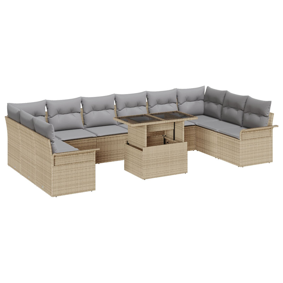 11-Delige Tuin Sofa Set Met Kussens Beige Poly Rattan