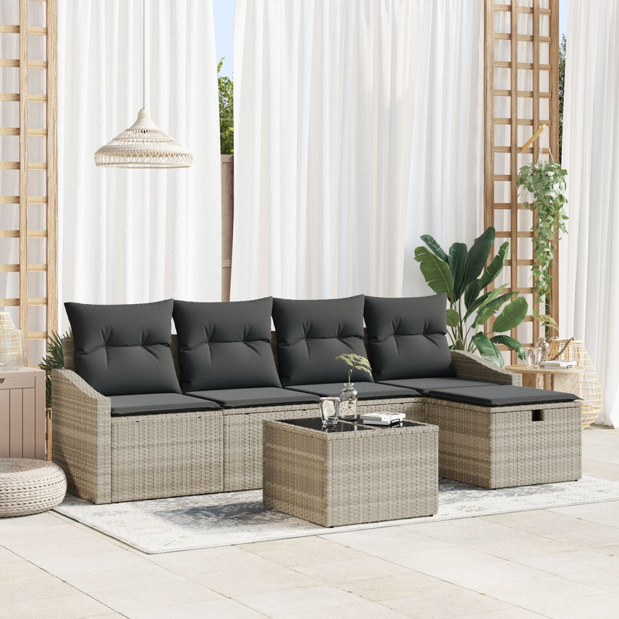 6-Delige Tuin Sofa Set Met Kussens Lichtgrijs Poly Rattan
