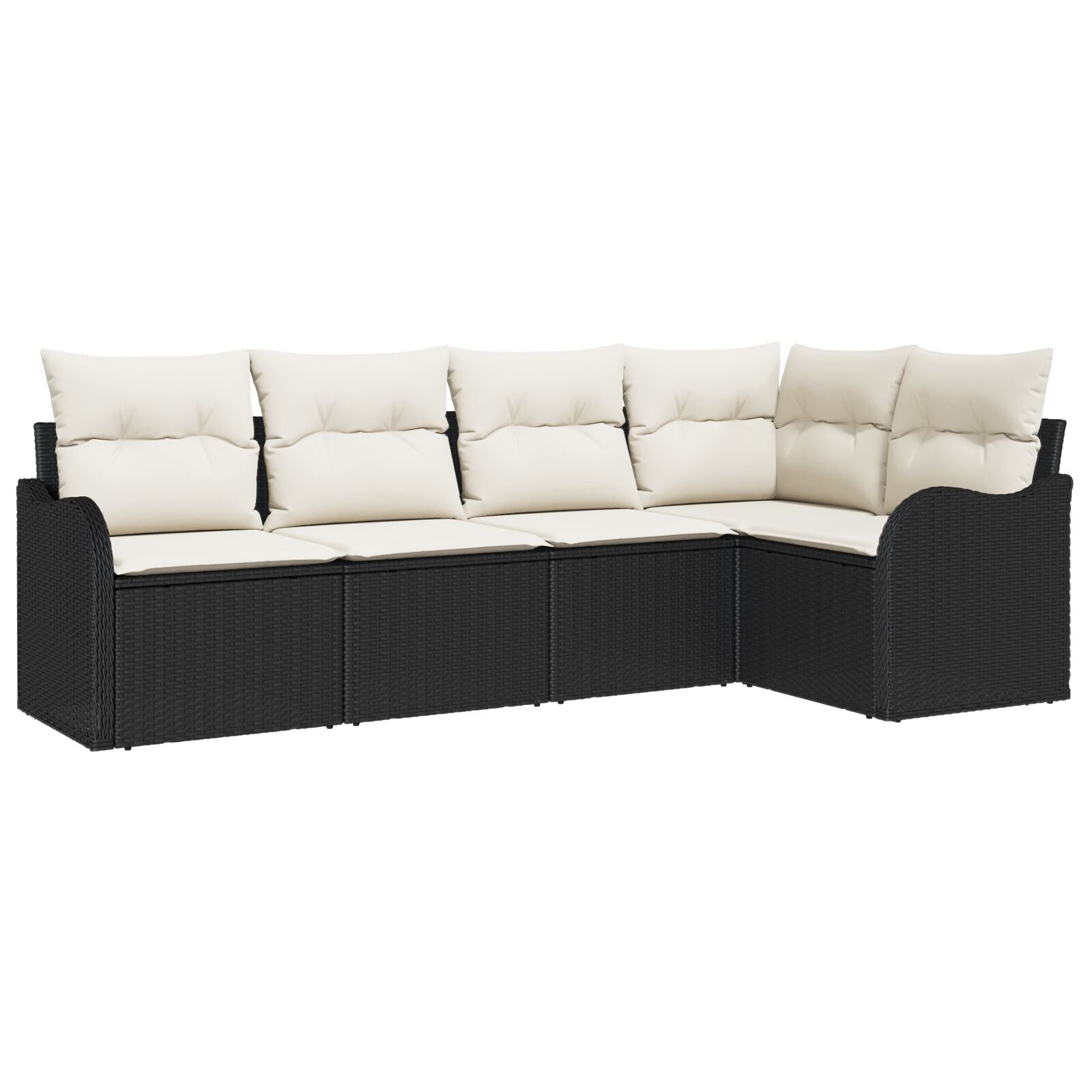 5-delige Tuin Sofa Set met Kussens Zwart Poly Rattan, vidaXL 2-Zitter Tuin Sofa met Kussens Zwart Poly Rattan