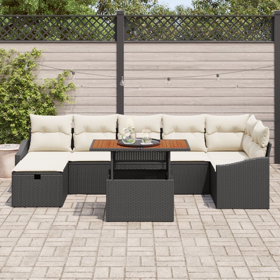 8-Delige Tuin Sofa Set Met Kussens Zwart Poly Rattan Wit