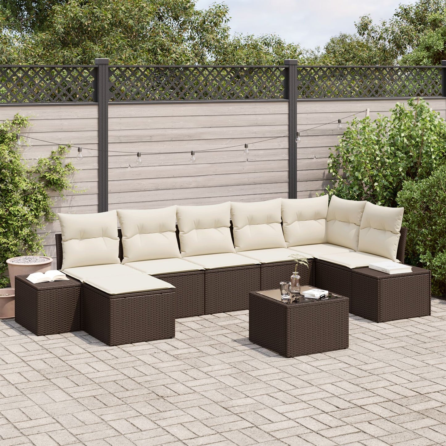 7-Delige Tuin Sofa Set Met Kussens Grijs Poly Rattan