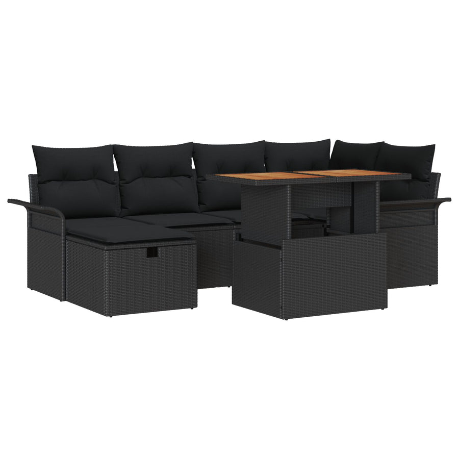 7-Delige Tuin Sofa Set Met Kussens Zwart Poly Rattan