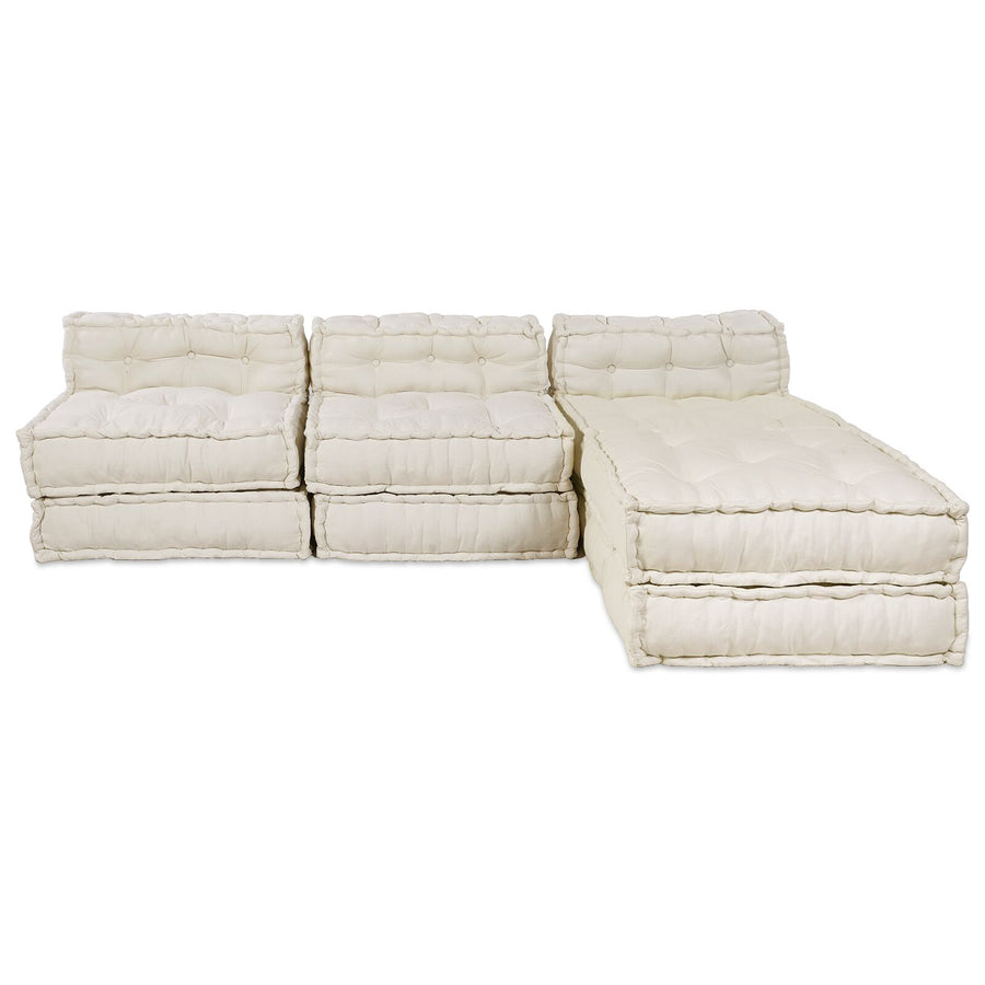 4-Zits Modulair Poef Bank Omkeerbaar Stof Crème 70 x 70 x 54 cm Lounge + 3x midden