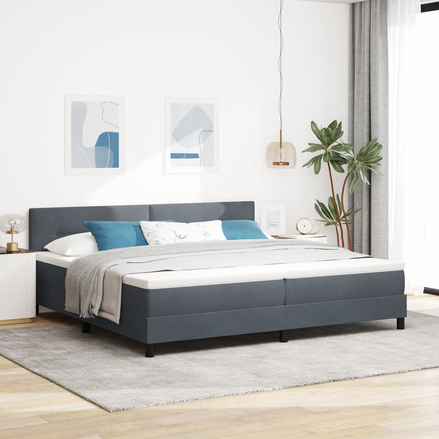 Boxspringbed Met Matras Donkergrijs 200X200 Cm Velvet Blauw