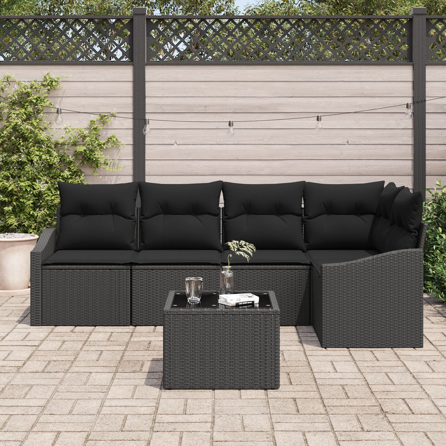 Tuin Sofa Set Set Van 6 Zwart Rattan, Stalen Frame Tuin Sofa Set