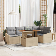 6-Delige Tuin Eetset Met Kussens Beige Poly Rattan Acacia