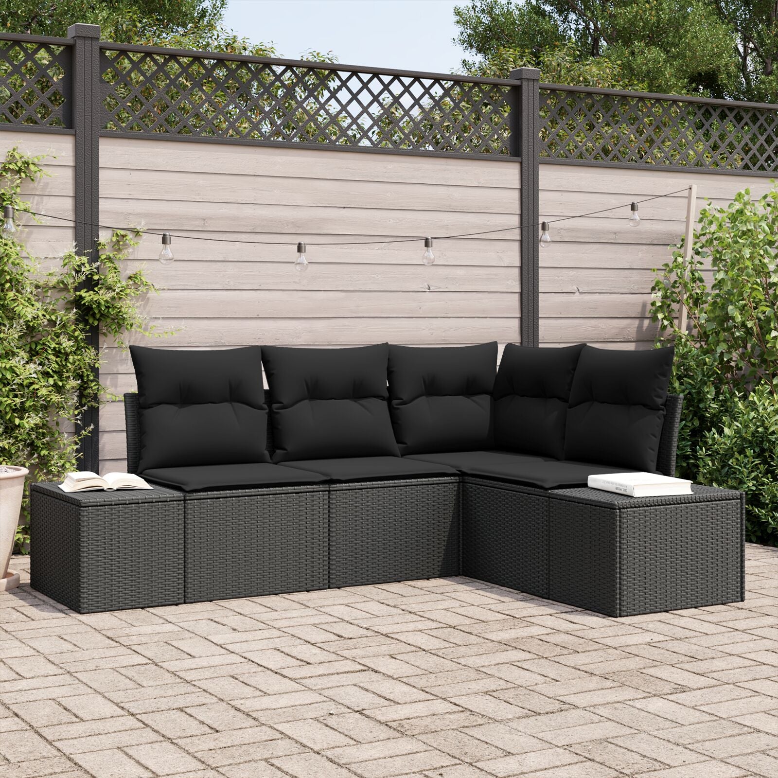 4-Delige Tuinbank Set Met Kussens Poly Rattan Zwart zonder tafel