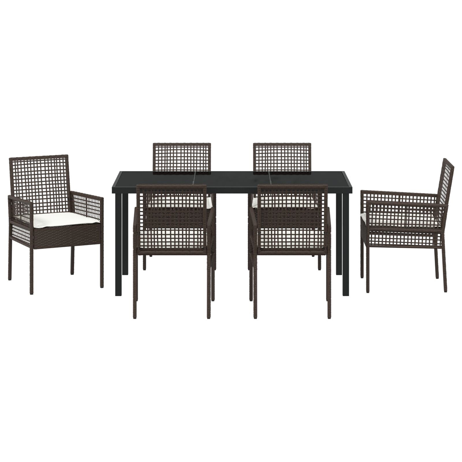 7-Delige Tuin Eetset Met Kussens Bruin Poly Rattan