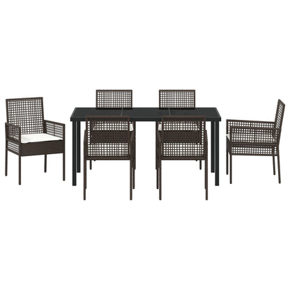 7-Delige Tuin Eetset Met Kussens Bruin Poly Rattan