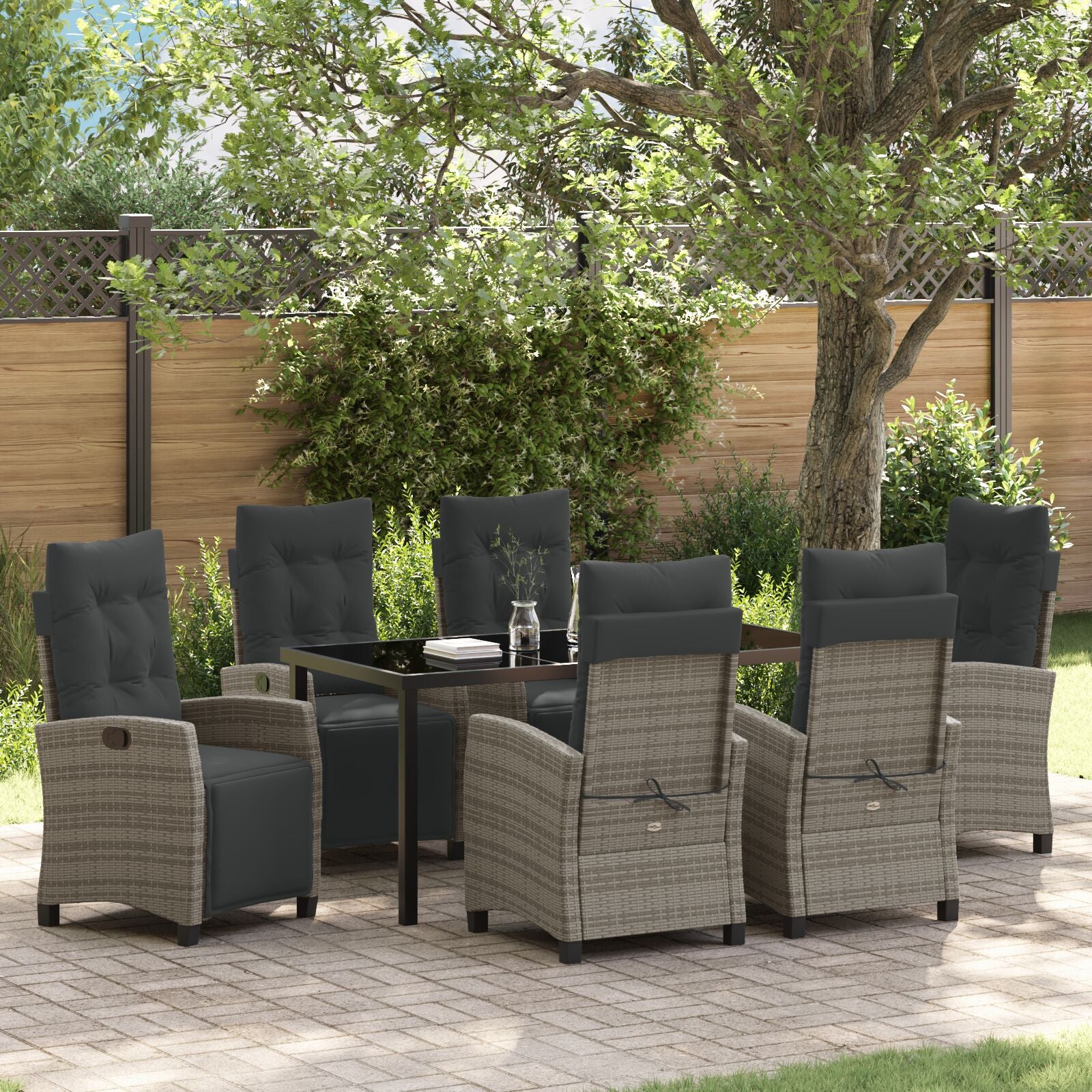 7-Delige Tuin Eetset Grijs Poly Rattan