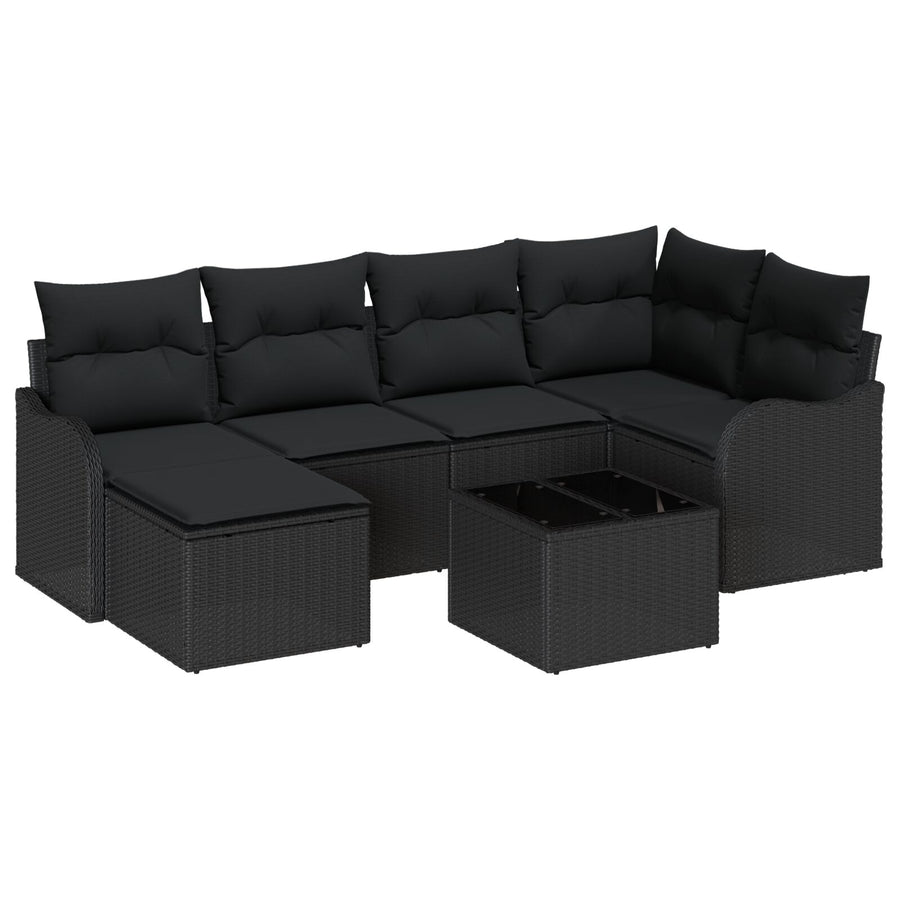 7-delige tuinsofa set met kussens Beige Poly Riet, vidaXL 2-zitter tuinsofa met kussens Zwart Poly Riet