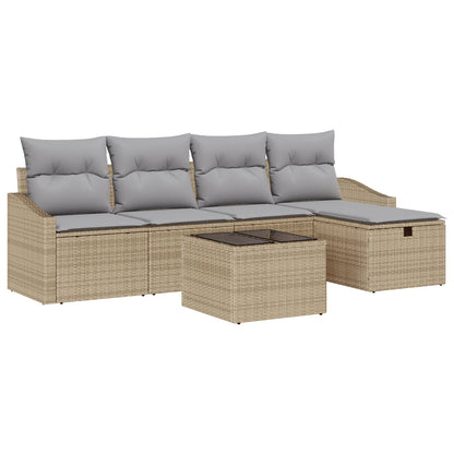 6-Delige Tuin Sofa Set Met Kussens Beige Poly Rattan Wit