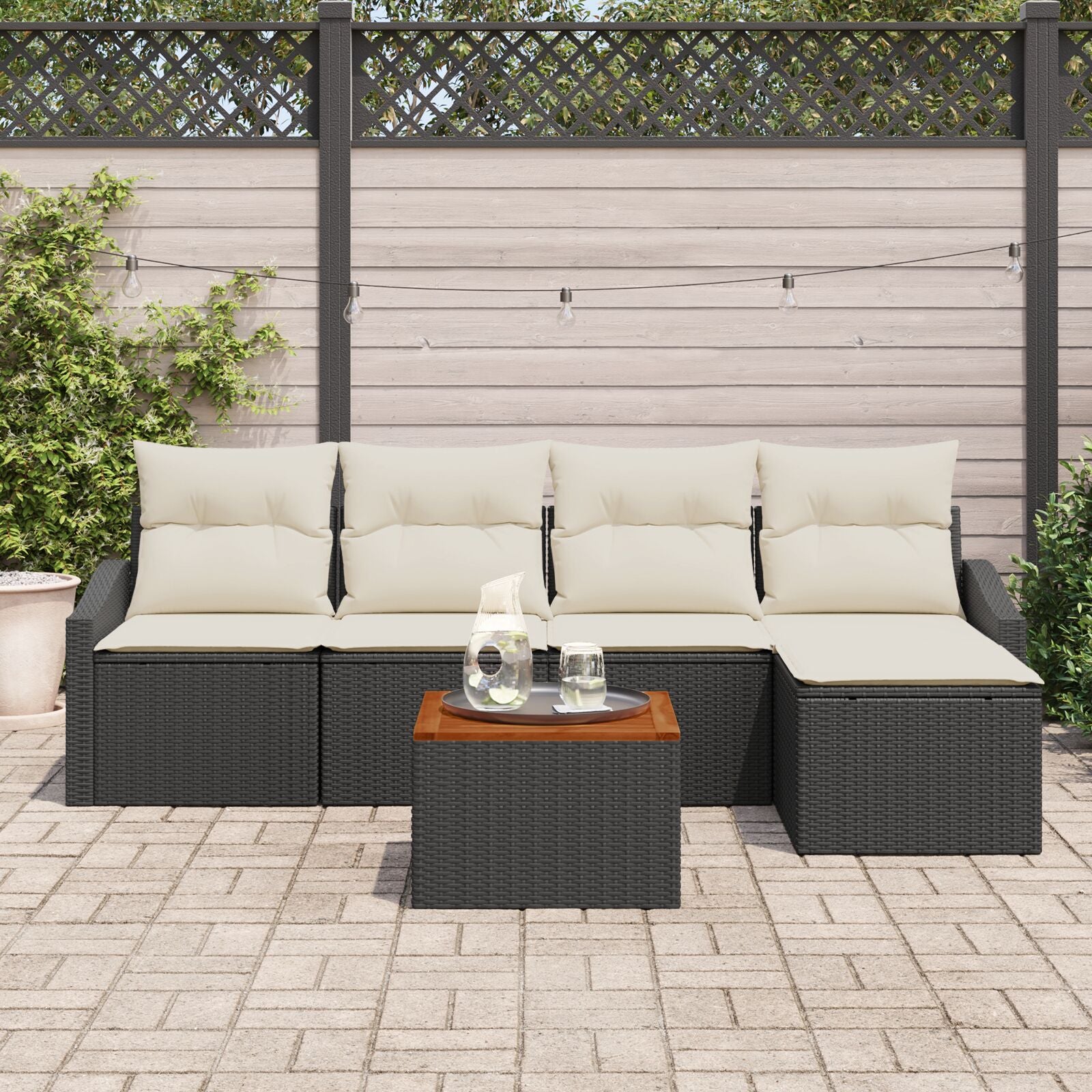 6 Delige Tuinbank Set Met Kussens Zwart Poly Rattan Acacia