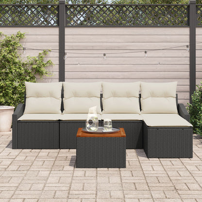 6 Delige Tuinbank Set Met Kussens Zwart Poly Rattan Acacia