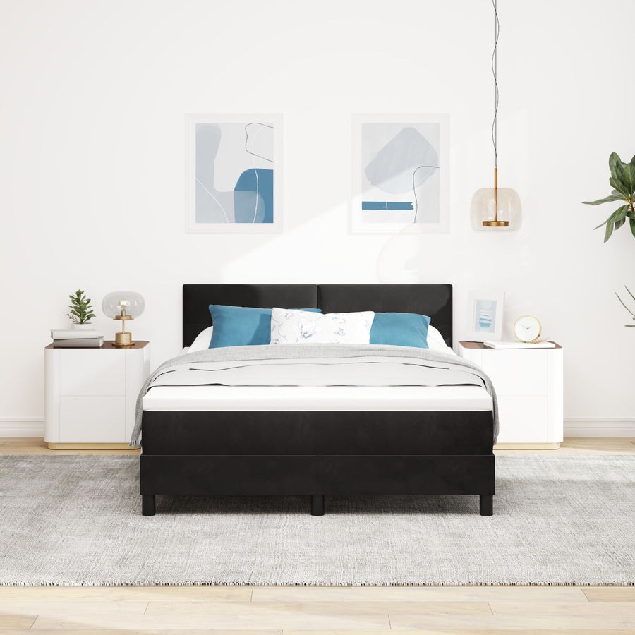 Boxspring Bed Met Matras Zwart 140X200 Cm Fluweel Blauw
