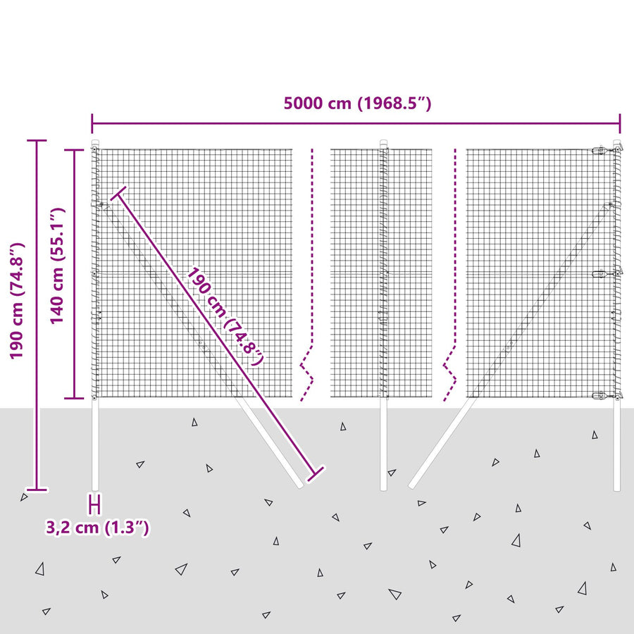 Gelast Draadhek Met 13 Palen 1.4X50 M Verzinkt Staal Gegalvaniseerd Staal