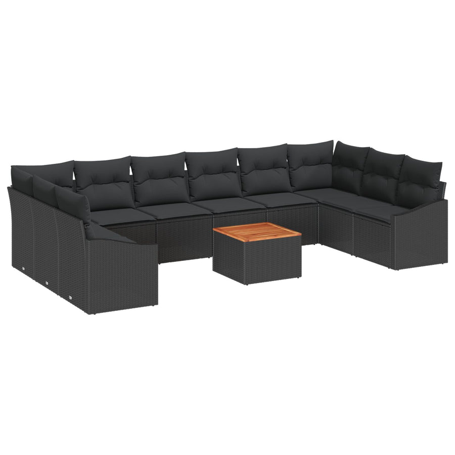 11-Delige Tuinbankenset Met Kussens Zwart Poly Rattan Acacia