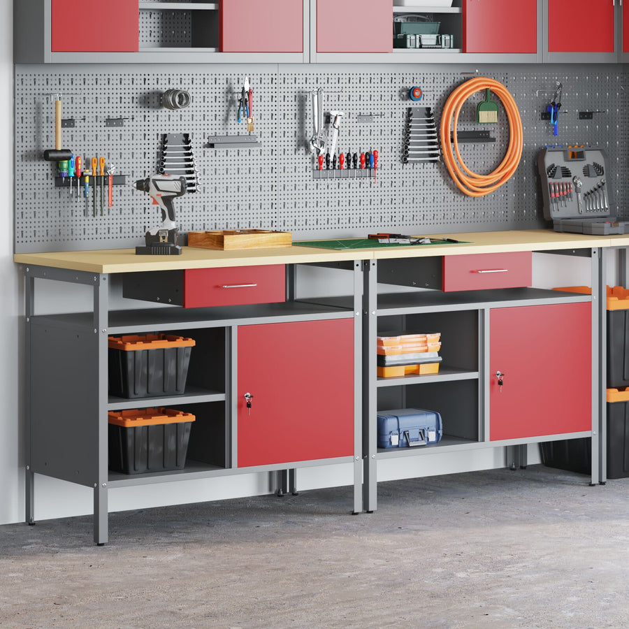 2-Delige Werkbank Set Rood Staal
