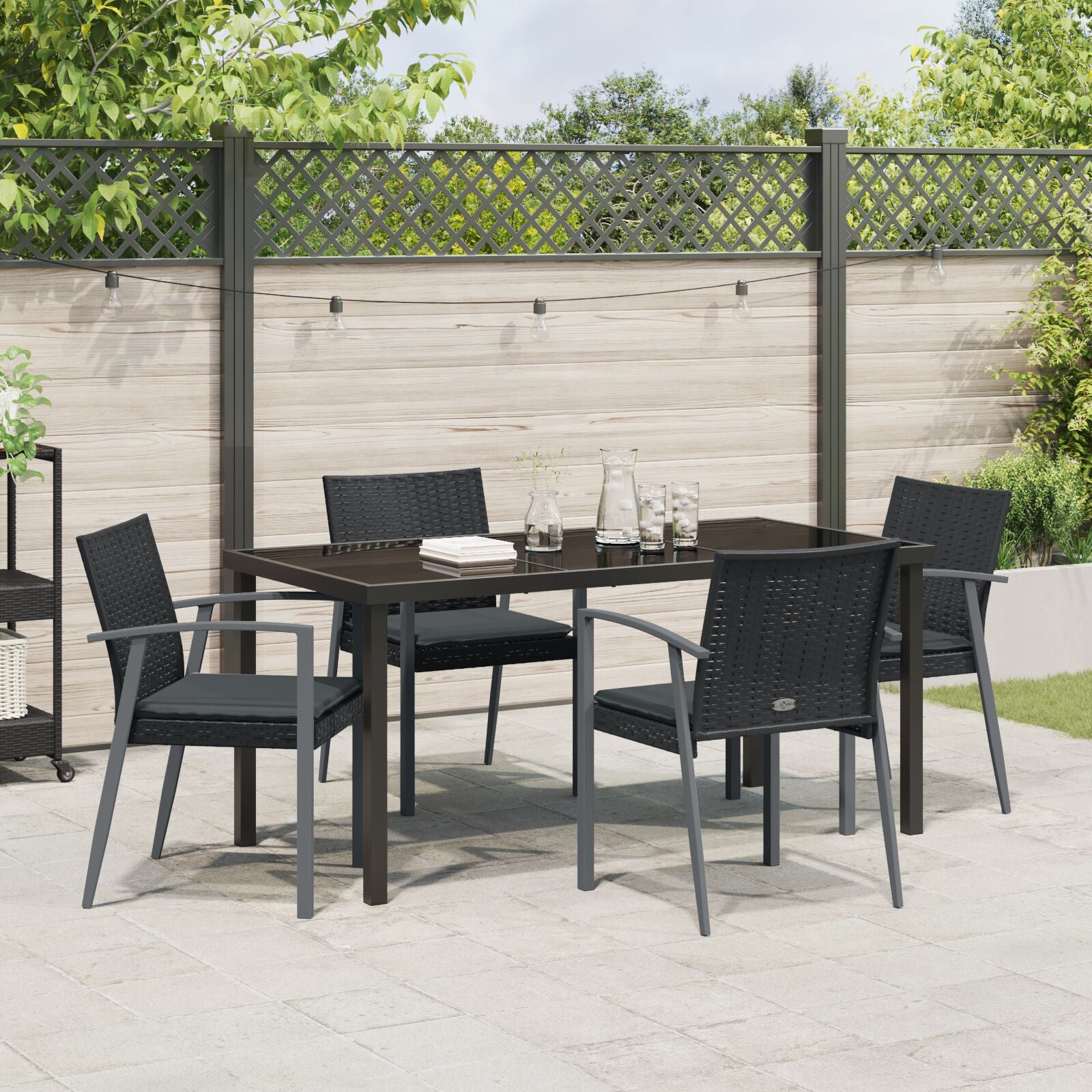 5-Delige Tuin Dinerset Met Kussens Zwart Poly Rattan