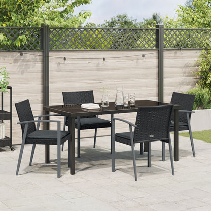 5-Delige Tuin Dinerset Met Kussens Zwart Poly Rattan