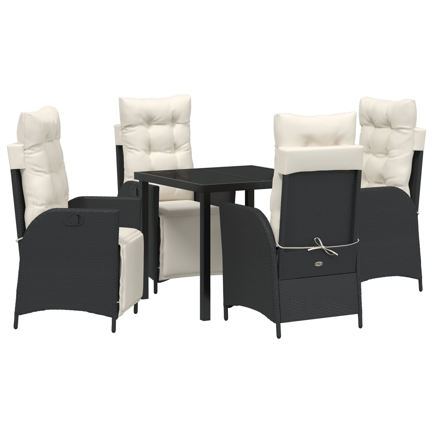 5-Delige Tuin Eetset Zwart Poly Rattan