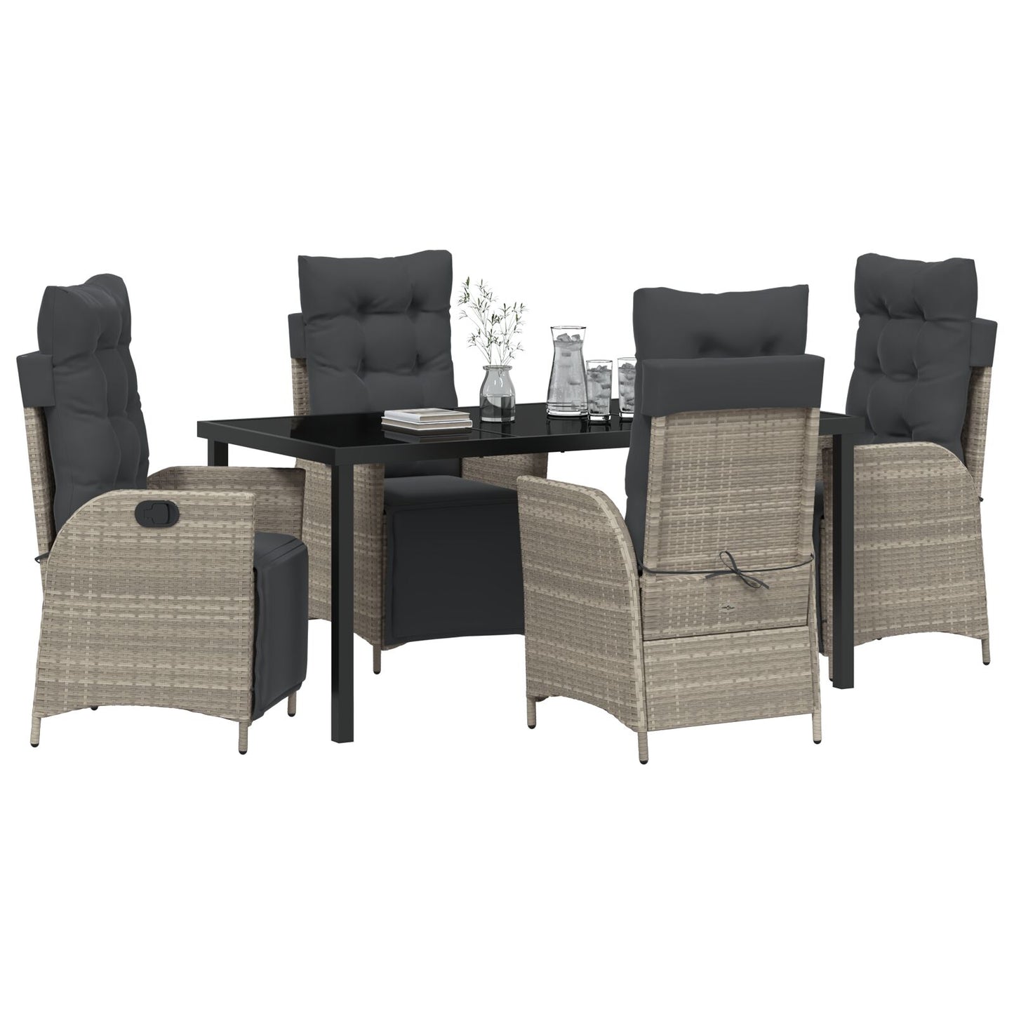 5-Delige Tuin Eetset Lichtgrijs Poly Rattan