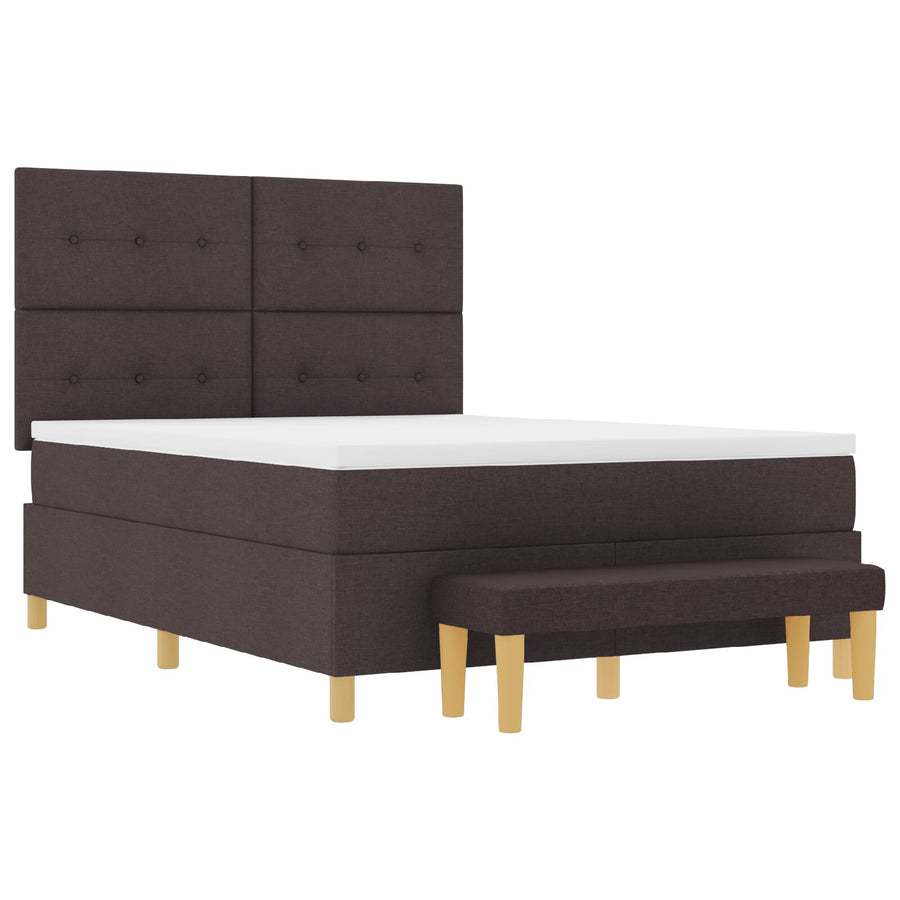 Boxspringbed Met Matras & Bank Stof Donkerbruin 140 x 190 cm Button tufted