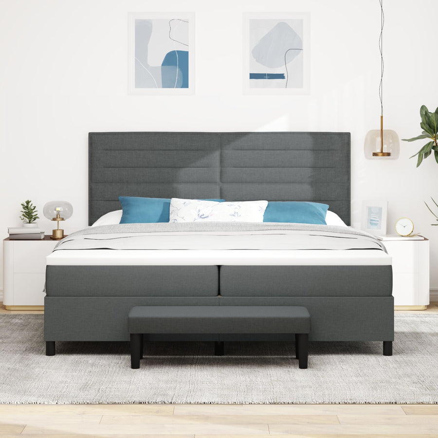 Boxspring Bed Met Matras & Bank Stof Donkergrijs 200 x 200 cm Lijnen design