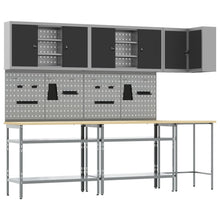 10-Delig Gereedschapsopslagtafelset Geperst Hout En Metaal 100 cm cabinet met pegboard Zwart 3x tafel + 4x cabinet + 6x pegboard