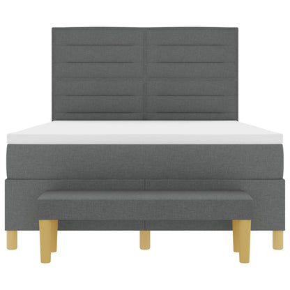 Boxspringbed Met Matras En Bank Donkergrijs Stof Donker Grijs 140 x 190 cm Lijnen ontwerp