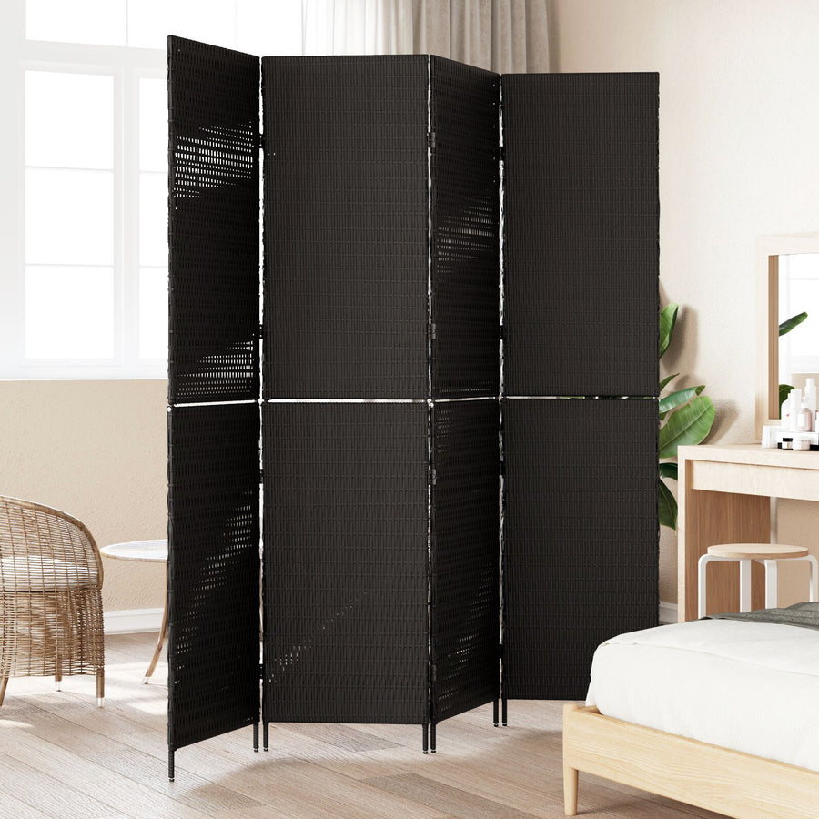 Kamerscherm Vouwbaar 195X Poly Rattan 180 cm Zwart 4 panelen
