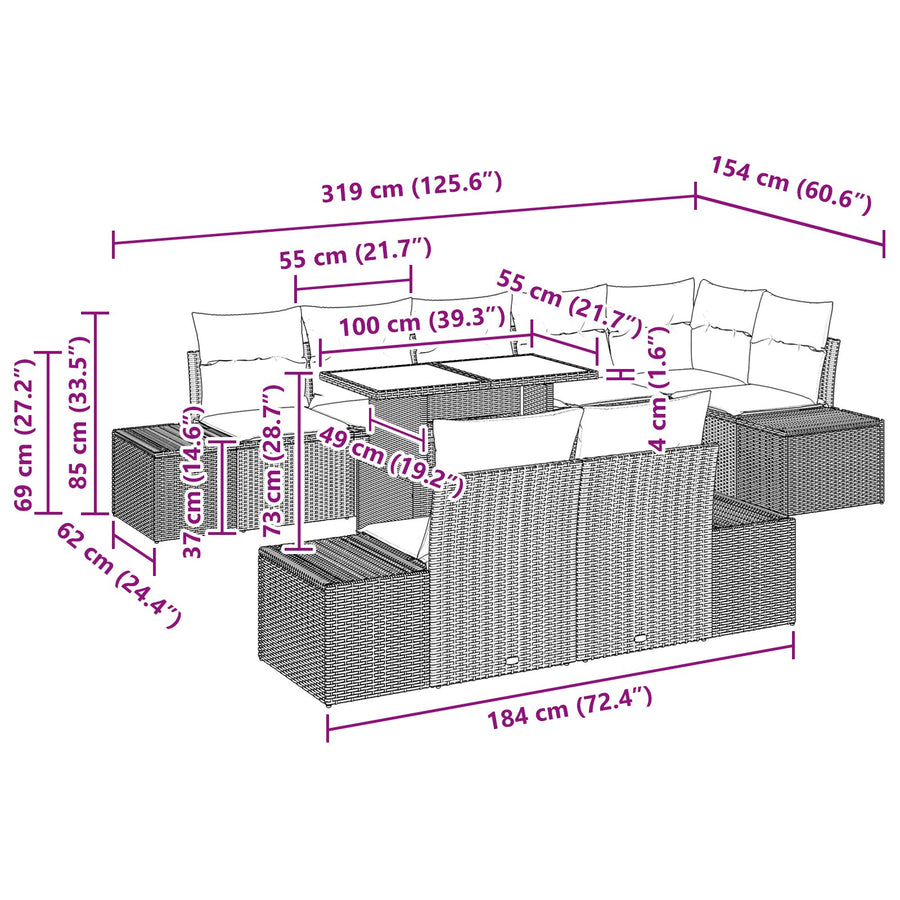 Tuin Sofa Set Set Van 9 Zwart En Crème