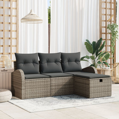 4-Delige Tuin Sofa Set Met Kussens Grijs Poly Rattan
