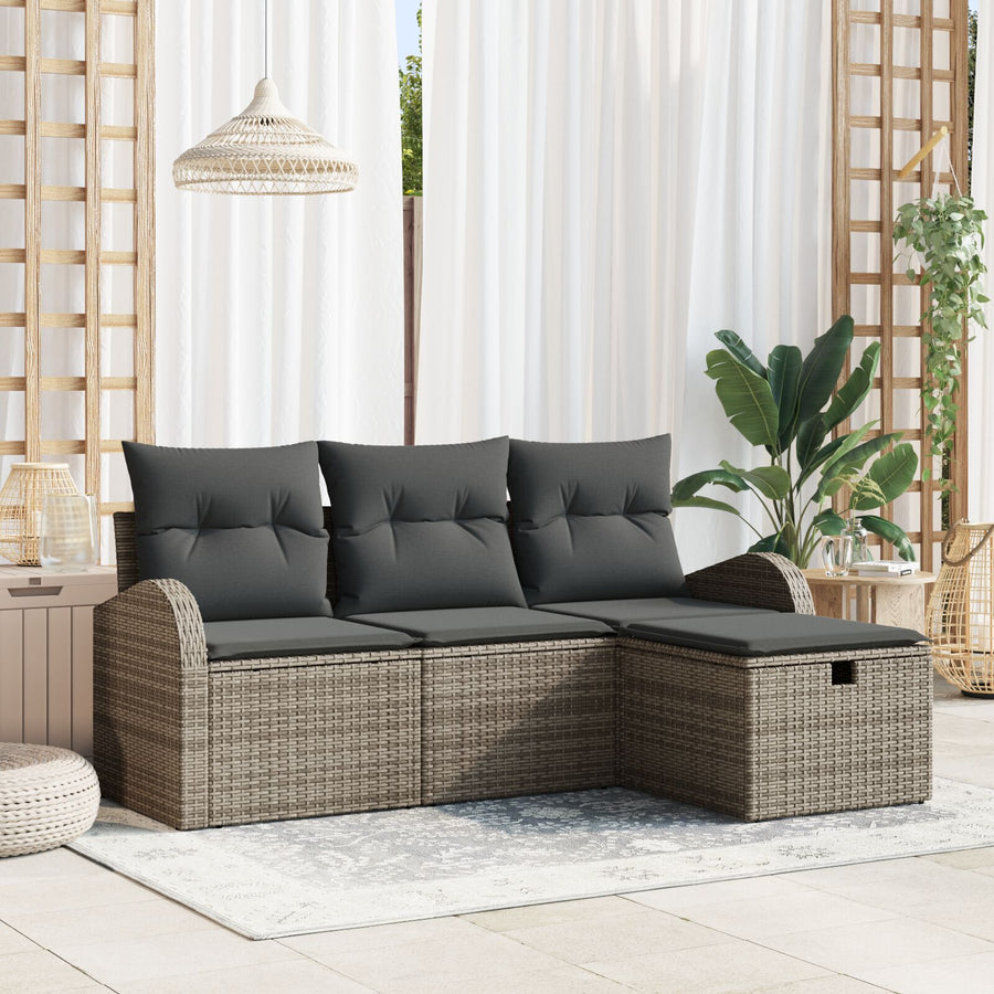 4-Delige Tuin Sofa Set Met Kussens Grijs Poly Rattan