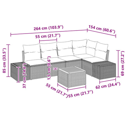 6-Delige Tuin Sofa Set Met Kussens Zwart Poly Rattan Acacia