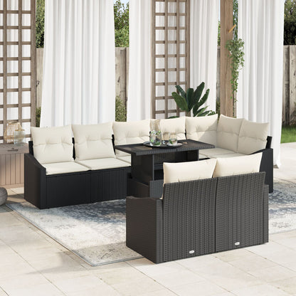 9-Delige Tuin Sofa Set Met Kussens Zwart Poly Rattan