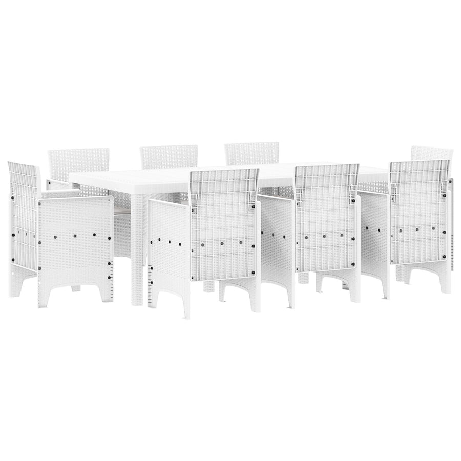 9-Delige Tuin Eetset Met Kussens Wit Poly Rattan
