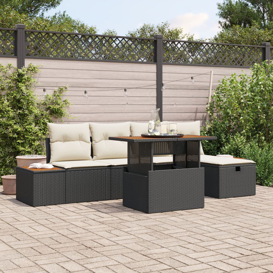 6-Delige Tuinbank Set Met Kussens Zwart Poly Rattan
